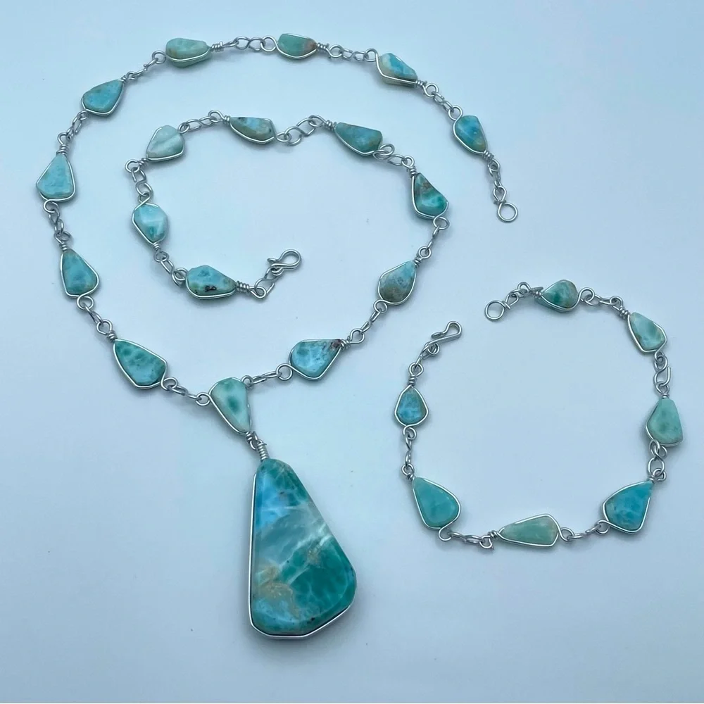 Genuine Larimar Necklace & Bracelet Set – Fine Caribbean Gemstone Jewelry